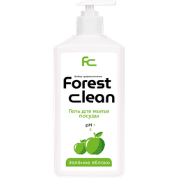 Средство для мытья посуды 1 л "FOREST Clean" дозатор/гель, Зеленое яблоко