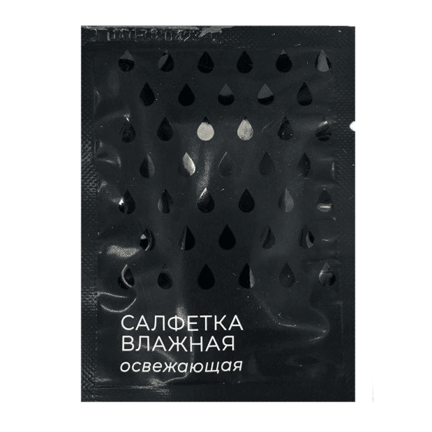 Салфетка влажная в индивидуальной упаковке 6*8 ЧЕРНАЯ, аромат лемонграсс