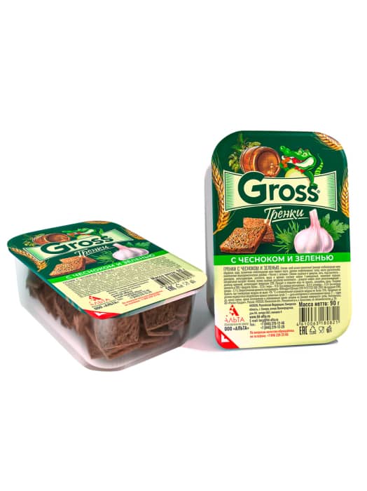 Гренки "Gross" 90 гр. контейнер, Чеснок и зелень Гренки "Gross" 90 гр. контейнер, Чеснок и зелень